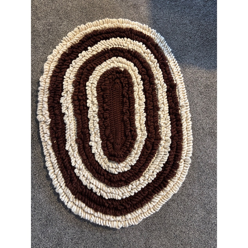 Handmade Crochet Oval Area Rug Brown Cream Textured Loop‎ Boho Accent Rug 39x27